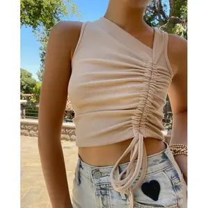 JOHANNAH RIBBED PULL STRING TANK TOP BEIGE (SAMPLE SALE)