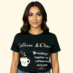 Caffeine & Chaos Graphic Tee - Crew Neck T-Shirt with Coffee Design and Inspirational Quote for Coffee Lovers