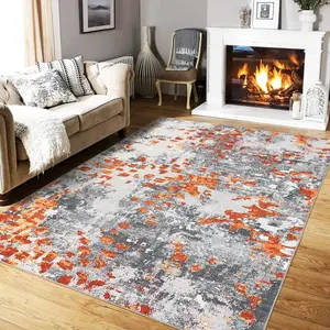 【GARVEE】Modern Rug 4x6 Non Slip Bedroom Rug Washable Soft Rug Abstract Living Room Rug Accent Throw Rugs for Entryway Office, Orange/Grey