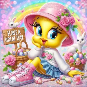 5D DIY Full Drill Round Diamond Painting - Diamond Art Painting Kit with Little Yellow Bird, Rainbow, Rabbit Mosaic, Canvas - DIY Decorative Painting, Home Wall Decor, Suitable for Halloween, Christmas, Birthday and Anniversary Gifts, Handicraft