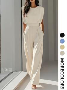 women's solid color sleeveless jumpsuit, elegant fashion casual commuter jumpsuit for daily outdoor wear, women jumpsuit for summer, womenswear