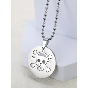 Hollow Skull Round Pendant Necklace, Edgy High-end Daily Necklace