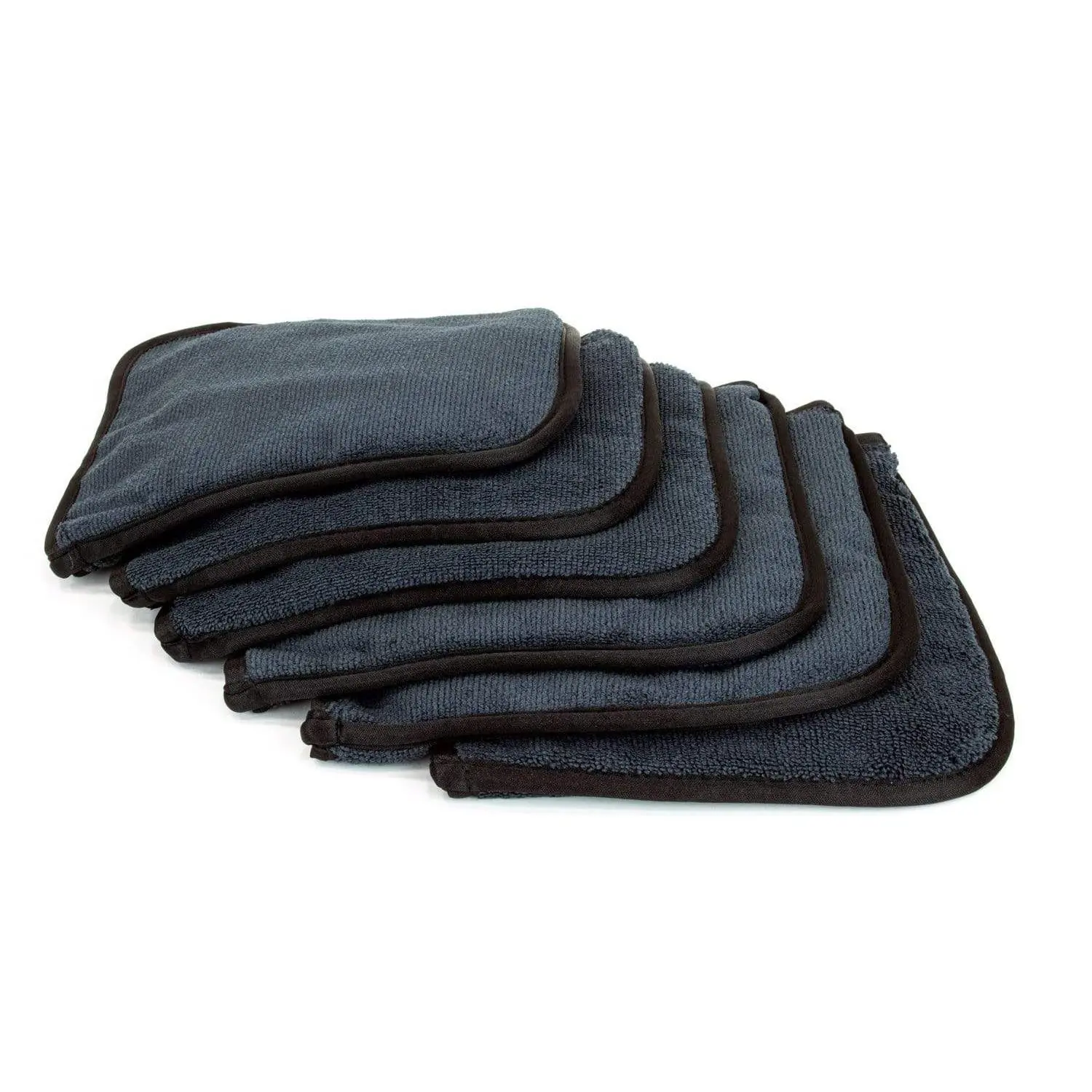 Foldable Dark Black Car Wash Microfiber Towel for Car Detailing, Easier Access to Rim Areas, 8 in. x 8 in., 6-Pack Cleaning Cloth