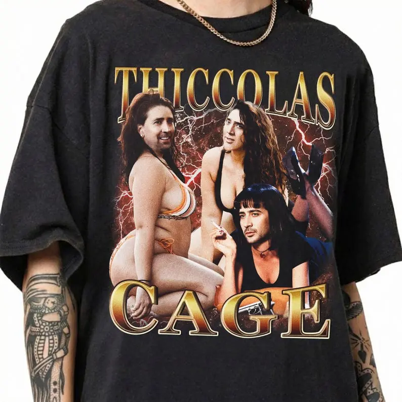 Vintage Retro Nicolas Cage Tee, Funny Meme Graphic T-Shirt, Gift For Film Fan, Trendy Pop Culture Shirt