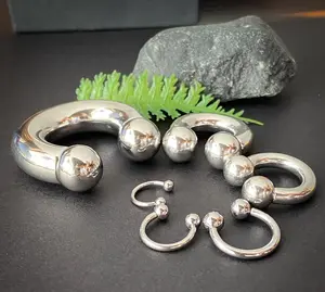 1 Piece Steel Circular Barbell Horseshoe Ring - 16g, 14g, 12g, 10g, 8g, 6g, 4g 2g, 0g, 00g with Assorted Internal Diameter and Ball Size!!