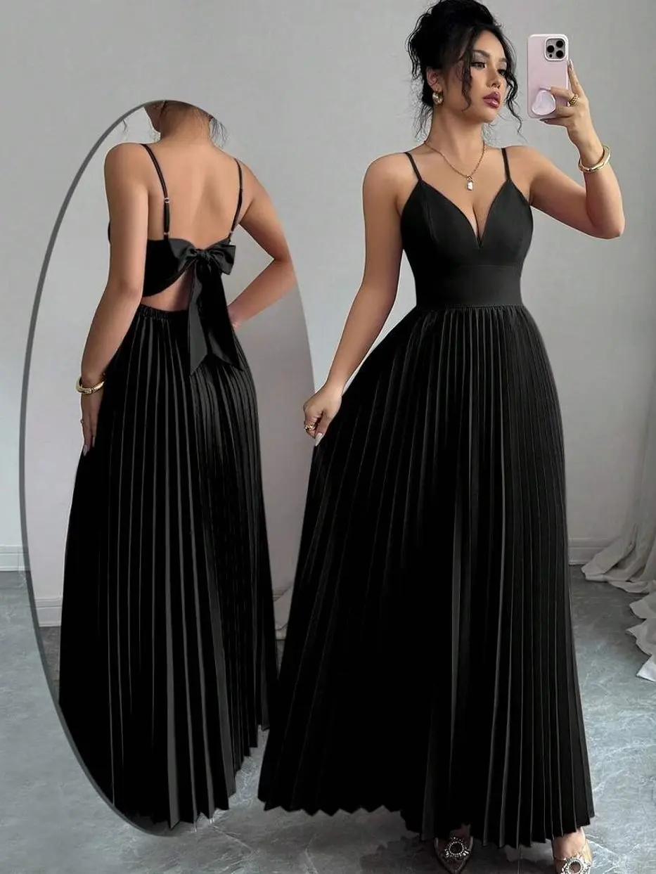 Women's Elegant Sexy Solid Color Backless Strap Dress