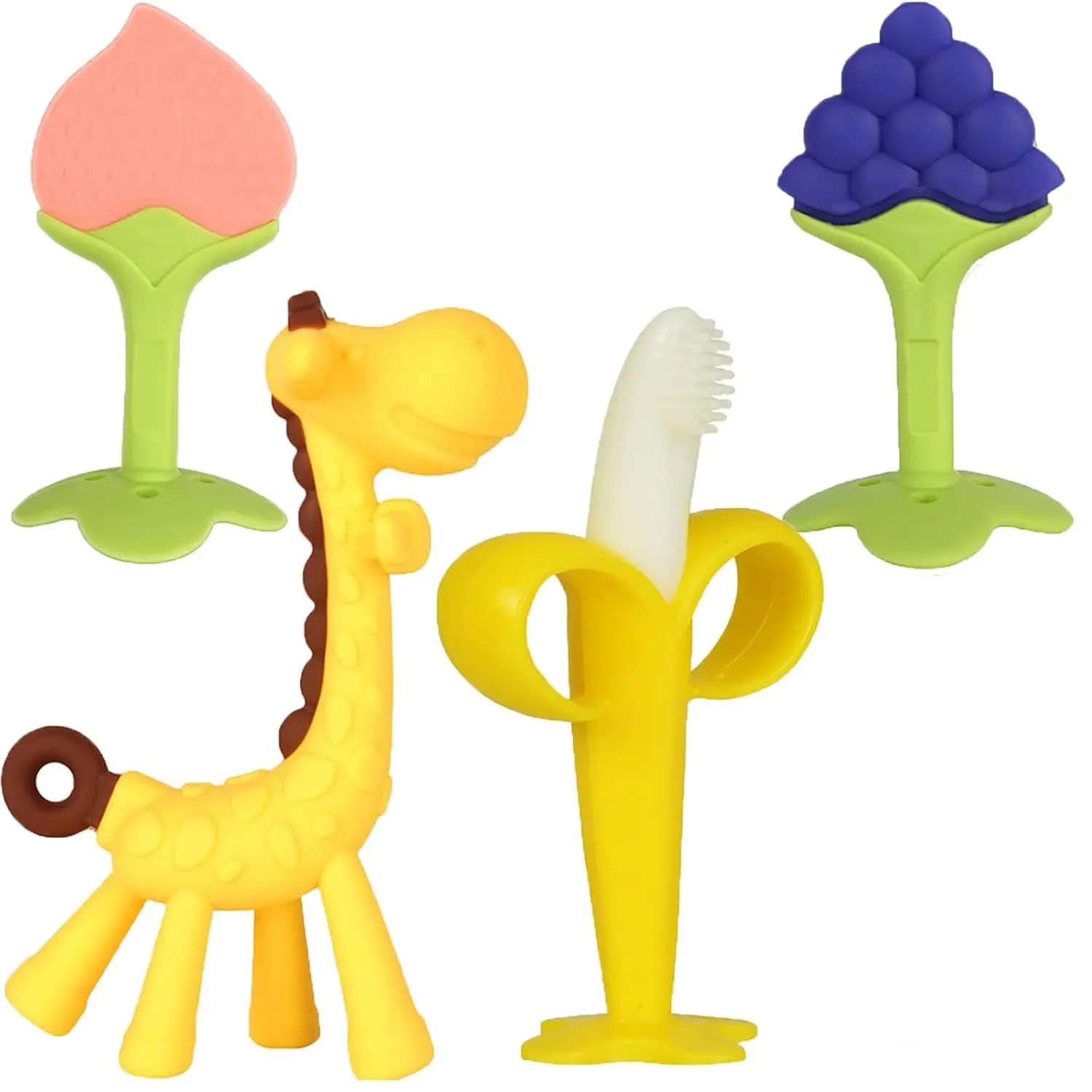 Baby Teething Toys 3-6 Months, Baby Chew Teether Toys BPA Free, Babies Teething Relief for Infants, Banana Teether, Fruit Shape Giraffe Newborn Teether Gift for Baby Boy and Girl Toy