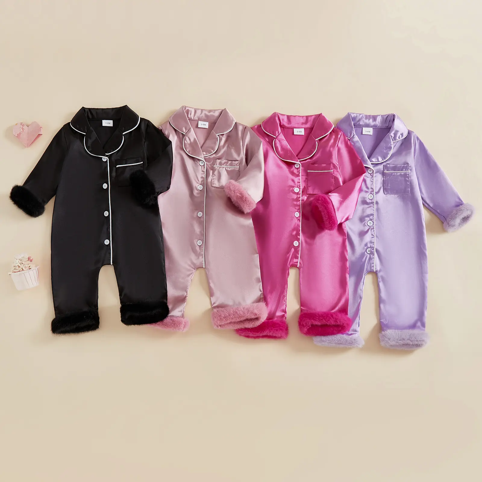 Infant Baby Girl Boy Silk Satin Pajamas Romper  Jumpsuit Long Sleeve Button Down Satin Silk Pjs Sleepwear