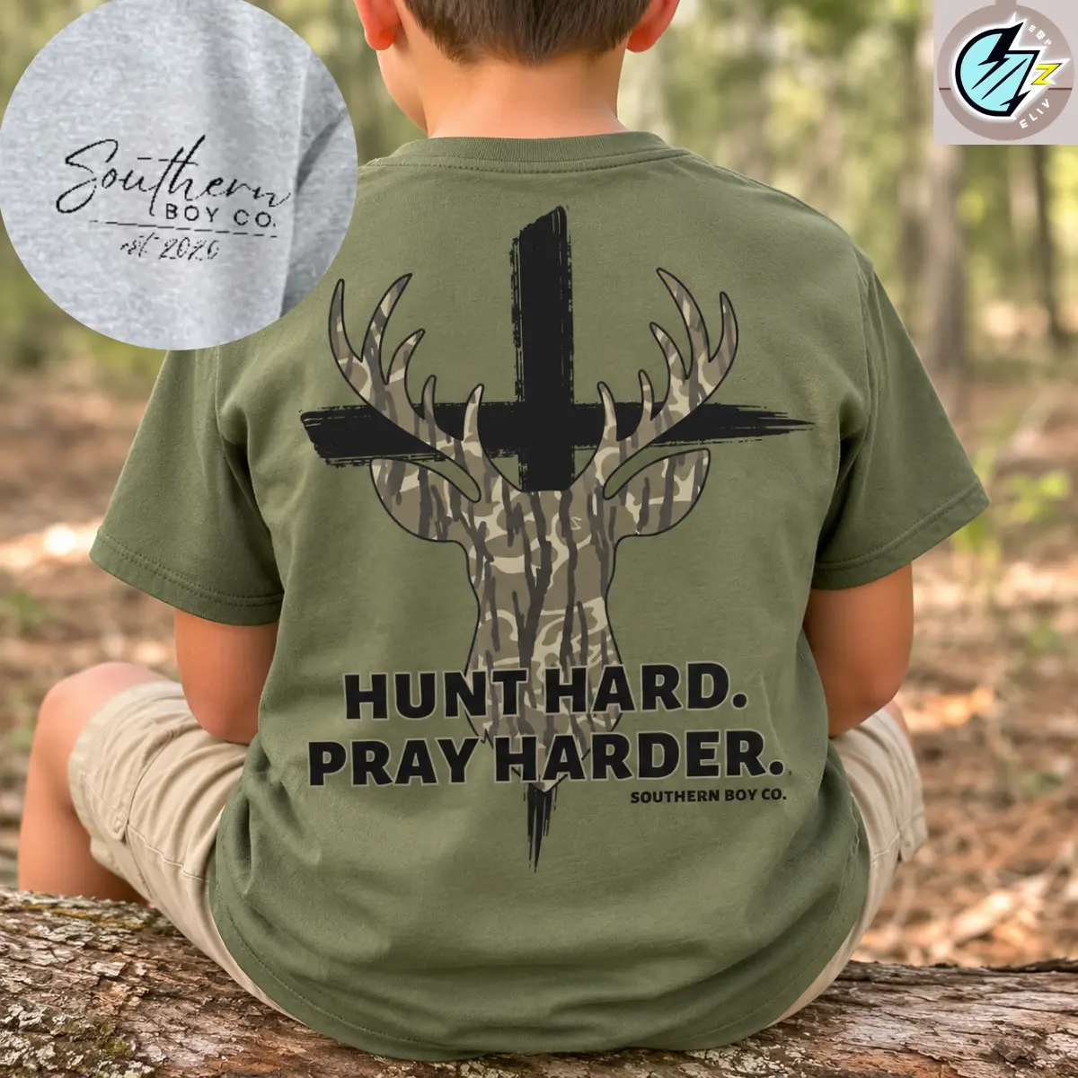 Woodland Camo Pray Harder youth and adults Crewneck & T-shirt