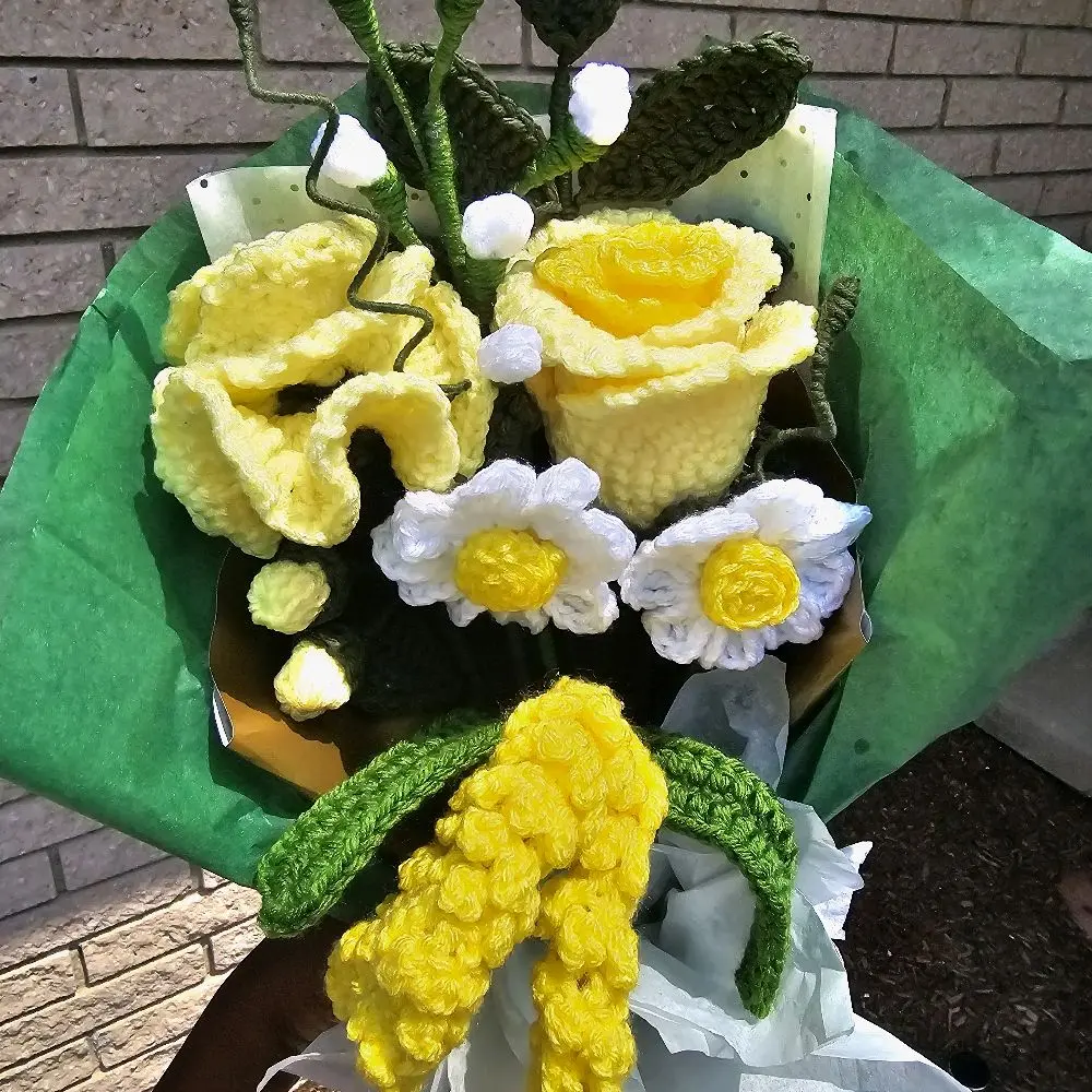 Beautiful Handcrafted Acrylic Crochet Flower Bouquet with Echinacea & Carnation Custom Bouquet for Birthdays Anniversaries & Forgiveness Gifts