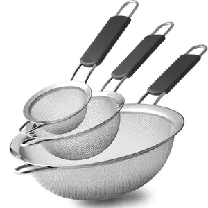 Stainless Steel Fine Mesh Strainers, Set of 3 Sizes Strainer for Kitchen, Wire Sieve with Insulated Handle Kitchen Filter, Baking Tools Colander, Food Preparation, Flour Sifter, Rice, Pasta Filter