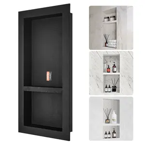 VEVOR Shower Niche Ready for Tile 40.64 x 81.28 cm, Double Shelf Organizer, Square Corners Wall-inserted Niche Recessed, Sealed Protection Modern Soap Storage Niche for Shower Bathroom, Black