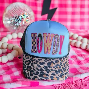 Howdy Leopard Trucker Hat with Bold Lettering and Eye-Catching Leopard Print Design