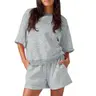 FISOEW Women's 2-Piece Streetwear Tracksuit Set - Oversized Top, High Waist Quick Dry Workout Running Clothes, Trendy Vibe Summer Fitness Outfit