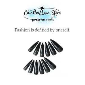 【BUY 1 GET 2】Black White Super Long Stiletto Press On Nails Set Two Color Simple Solid Styles Extra Long Pointed False Nails Kit with Glue Reusable Glamorous Fake Nails for Women DIY Manicure Gift Trendy