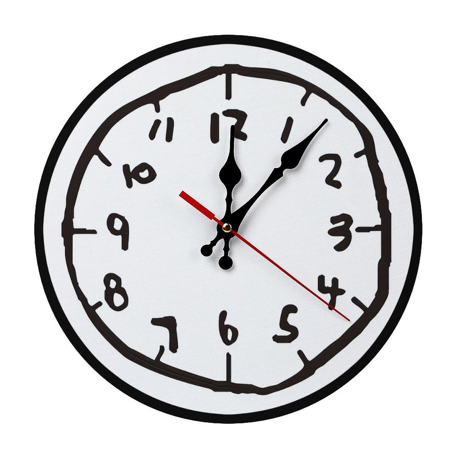 12 Inch Hand Drawn Doodle Style Wall Clock, Silent Non-Ticking Quartz Wall Clock, Minimalist Black White Creative Number Wall Watch for Home Living Room Bedroom Office Decor