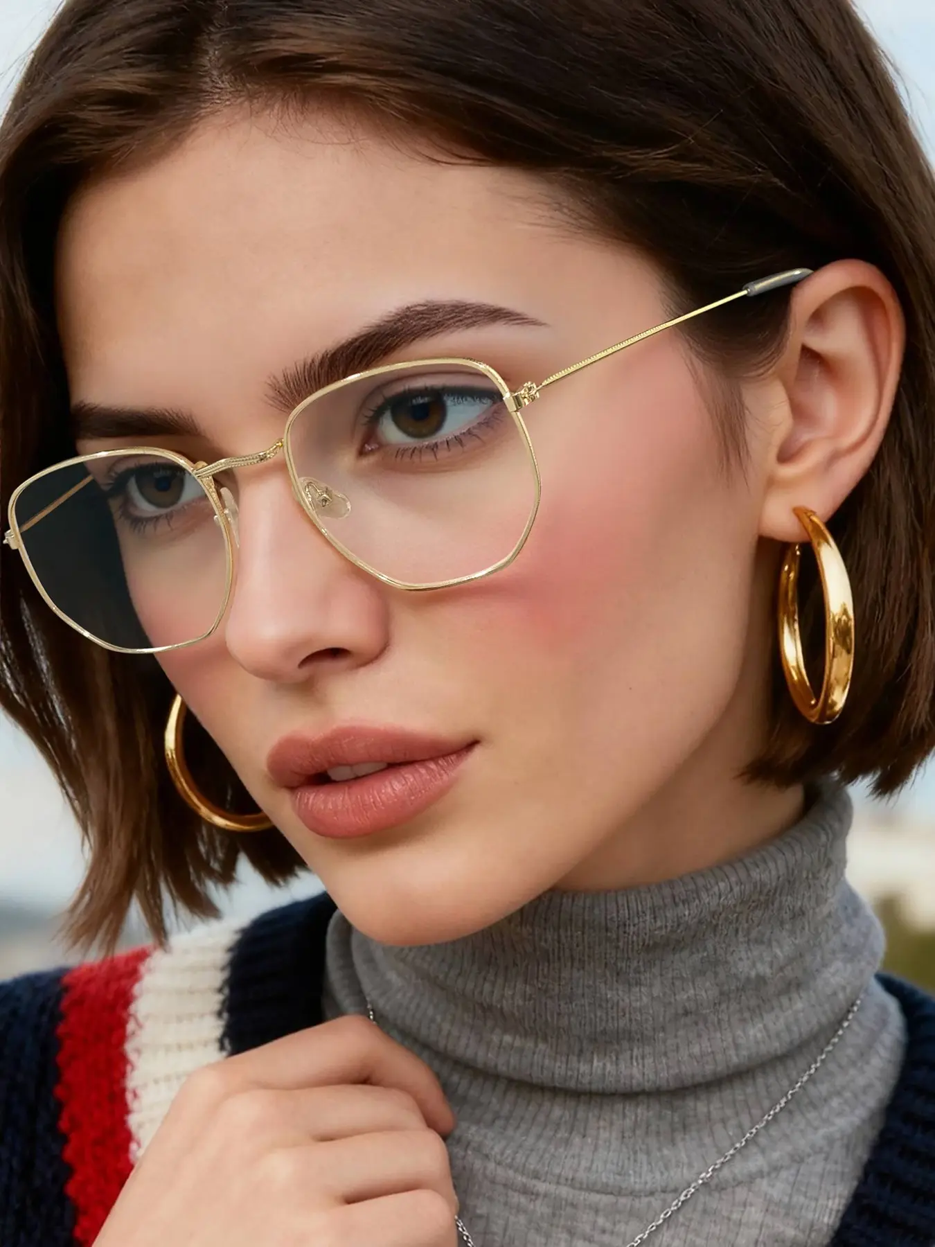 Women's Geometric Frame Flat Mirror, Lightweight Durable Metal Frame, Clear Transparent Lens, Casual Style Eyewear for Daily Office Use, Square Frame Eyeglasses