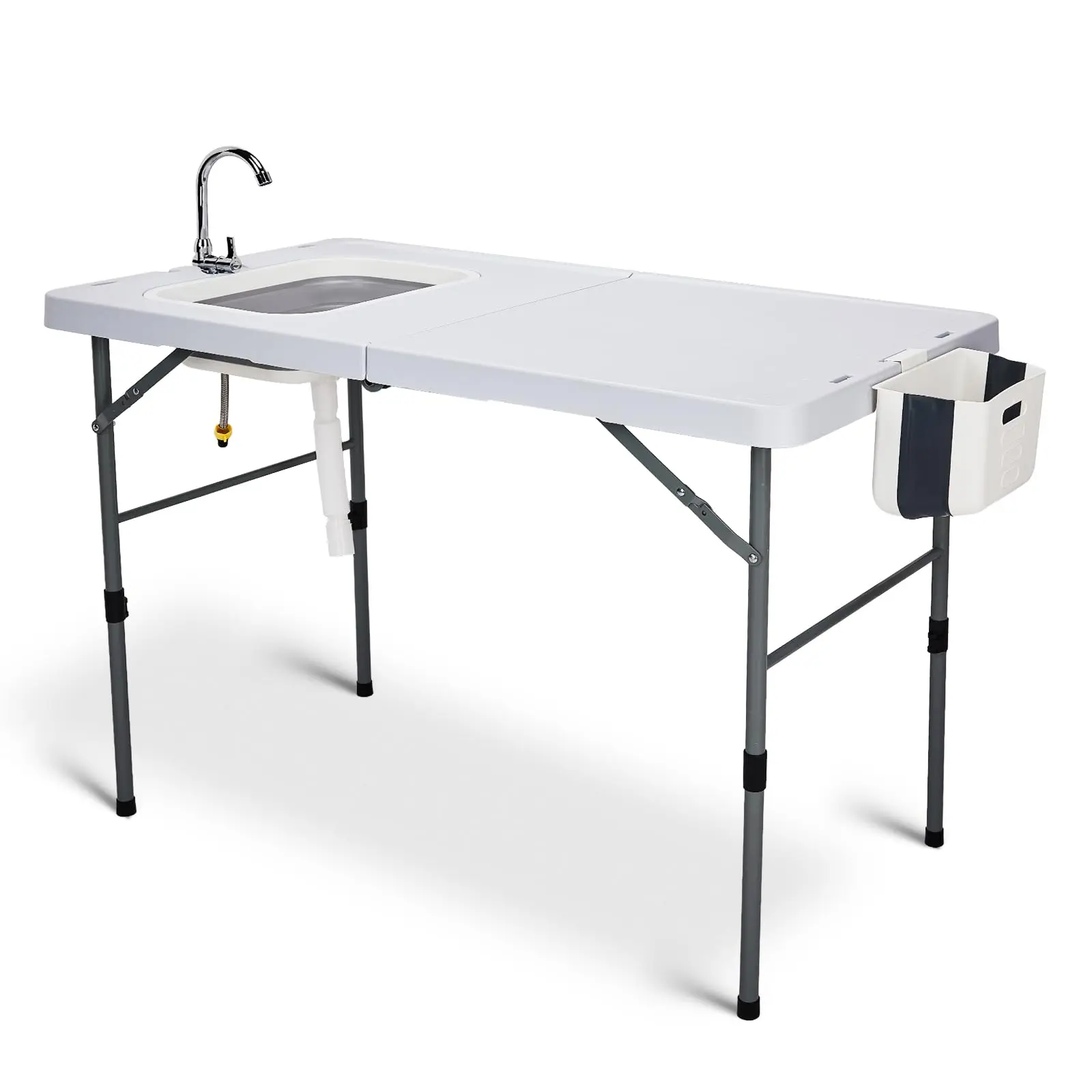 Folding Fish Cleaning Table,Folding Camping Kitchen Table with Sink & Sprayer,Collapsible wash Basin,Outdoor Sink Station with Hose, Camping Sink