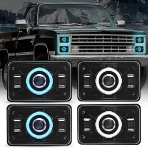 4x6 LED Headlights DOT Approved with Blue DRL Amber Turn Signal Halo Compatible for 1986 Che-vrolet CK 10 Rectangular H4656 H4651 H4642 H4652 Fit for Peterbilt 357 378 379 XR400 XR250 XR650
