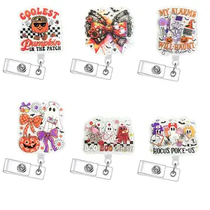 6 Count Halloween Retractable Badge Reel - Medical Badge Reel Acrylic Id Holder With Clip For Nurses, Doctors, Students & Office Staff, Durable Material, Nursing Students