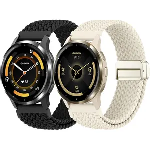 2 Pack  Braided Compatible with  Venu 3S/Venu 4(41mm)/2S/Vivoactive 4S, 18mm Stretchy Soft Nylon Bands Quick Release Replacement Watch Strap for Forerunner 255S/265S Women Men