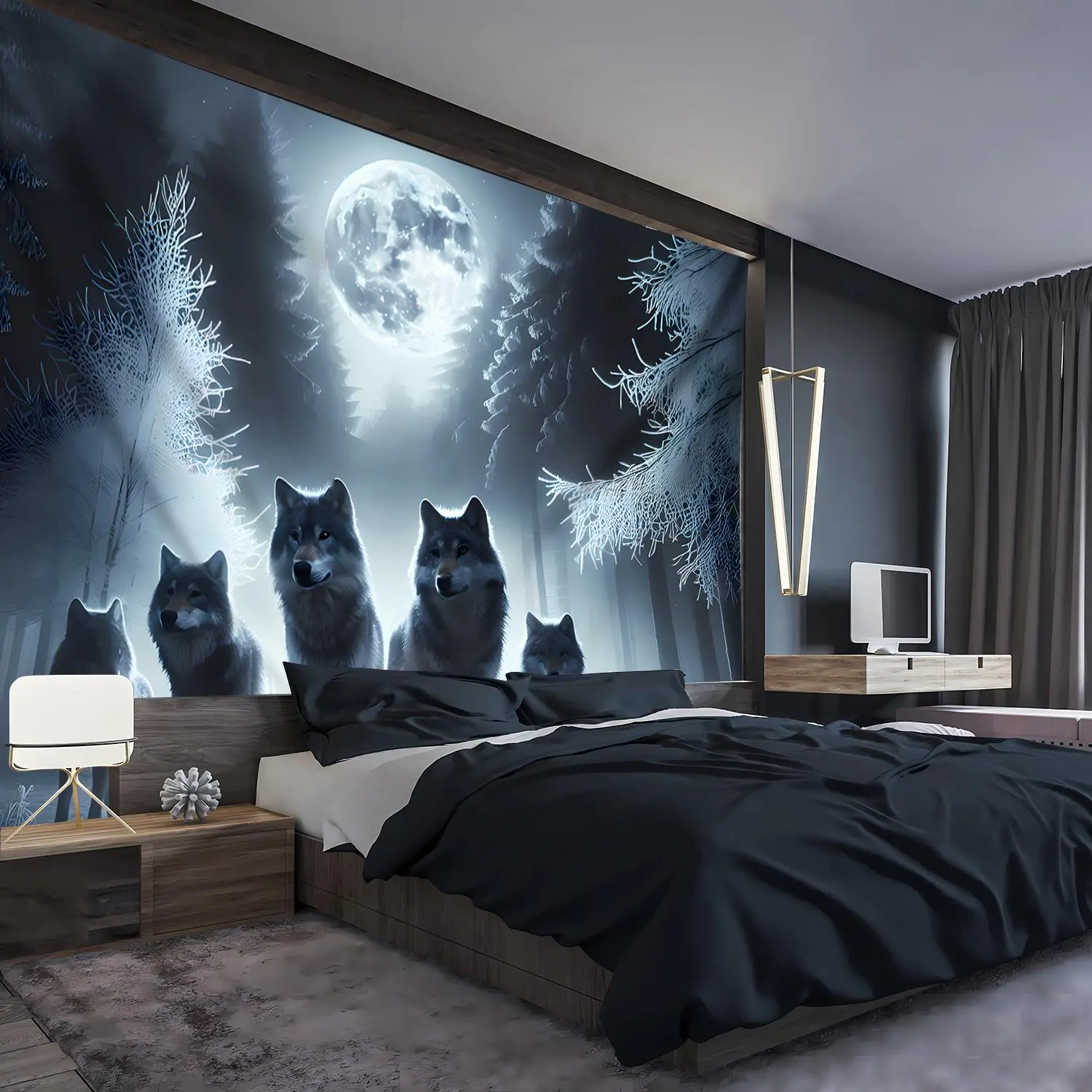 1pc Ultra Large Size Shocking Wolf Moon Landscape Photo Huge Digital Printing Tapestry, Aesthetic High-Definition Printing Polyester for Living Room Bedroom Party Decoration with Free Hanging Clips Wall Decoration Gift