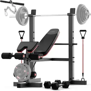 HARISON 660lbs 6 in 1 Weight Bench Set with Leg Extension and Preacher Curl, Bench Press Set and Squat Barbell Rack with Safety Bar Catches, Adjustable Workout Bench for Home Gym Strength Training  Reaper Max Bench（(Excluding Barbell Plates) (HR-G30813)