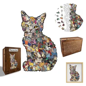 Creative Cat Puzzle Toy, Irregular Shape Money Bank Gift, Unique Animal Jigsaw for Adults, Wooden Puzzles for Kids and Family Games, Montessori Puzzles Gift