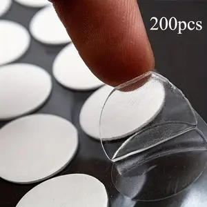 200pcs Double-sided Adhesive Tape Dots Clear 10mm/0.5” Round Stickers Acrylic No Trace Transparent Adhesive Detachable Putty Tape Glue Tape For Hanging On The Wall For Decoration