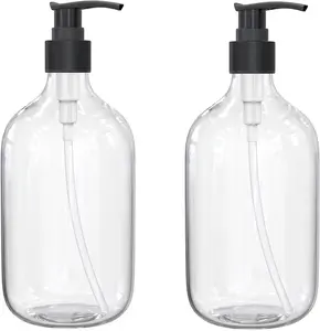 10 oz Clear Plastic Bottle Dispenser, Refillable Empty Bottle Container with Pump for Essential Oil Soap Lotion Shampoo, 2 Pack