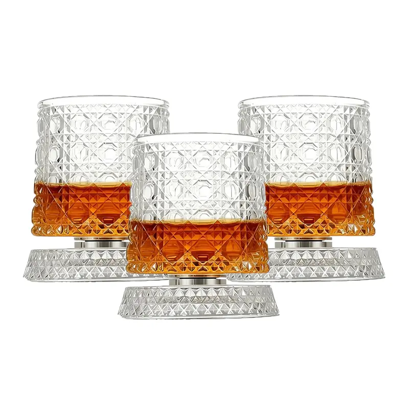 Luxury 360° Spinning Crystal Whiskey Glass, Rotating Wine Glass Cup with Star-Cut Design, Elegant Barware Drinkware for Bourbon Scotch Lovers, Premium Gift for Men