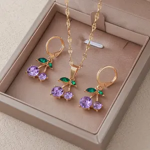 New cherry pendant necklaces and earrings, simple and stylish, with a sweet pastoral style, suitable for daily wear and as gifts. They are perfect for giving to girlfriends, daughters, mothers, or as Valentine's Day or Mother's Day presents Versatile cute