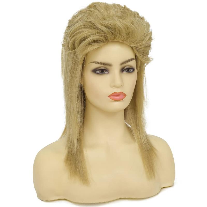 Blonde Mullet Wigs for Women 80s Costume Wig Curly Soft Heat Resistant Shoulder Length Hair Rocker Cosplay Synthetic Wigs (Blonde)