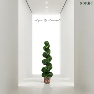 Artificial Spiral Boxwood Topiary Tree 4FT Faux Outdoor Indoor Decorative Plant in Pot, for Front Porch, Entryway, Office Décor