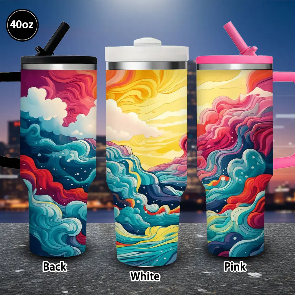 40oz Leak-Proof Insulated Vacuum Flask Tumbler with Lid and Straw, Vibrant Swirling Clouds Design, Winter Travel Mug, Ideal Birthday Gifts for Women, Valentine’s Day Present, Iced/Hot Coffee Cup