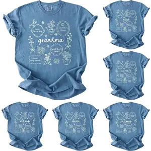 Comfort Colors Blue Jean Custom Floral Grandma T-shirt For Mama Nana Auntie Mimi Gigi Grammy Yaya, Personalized Mothers Day Gift, Apparel Made In The USA