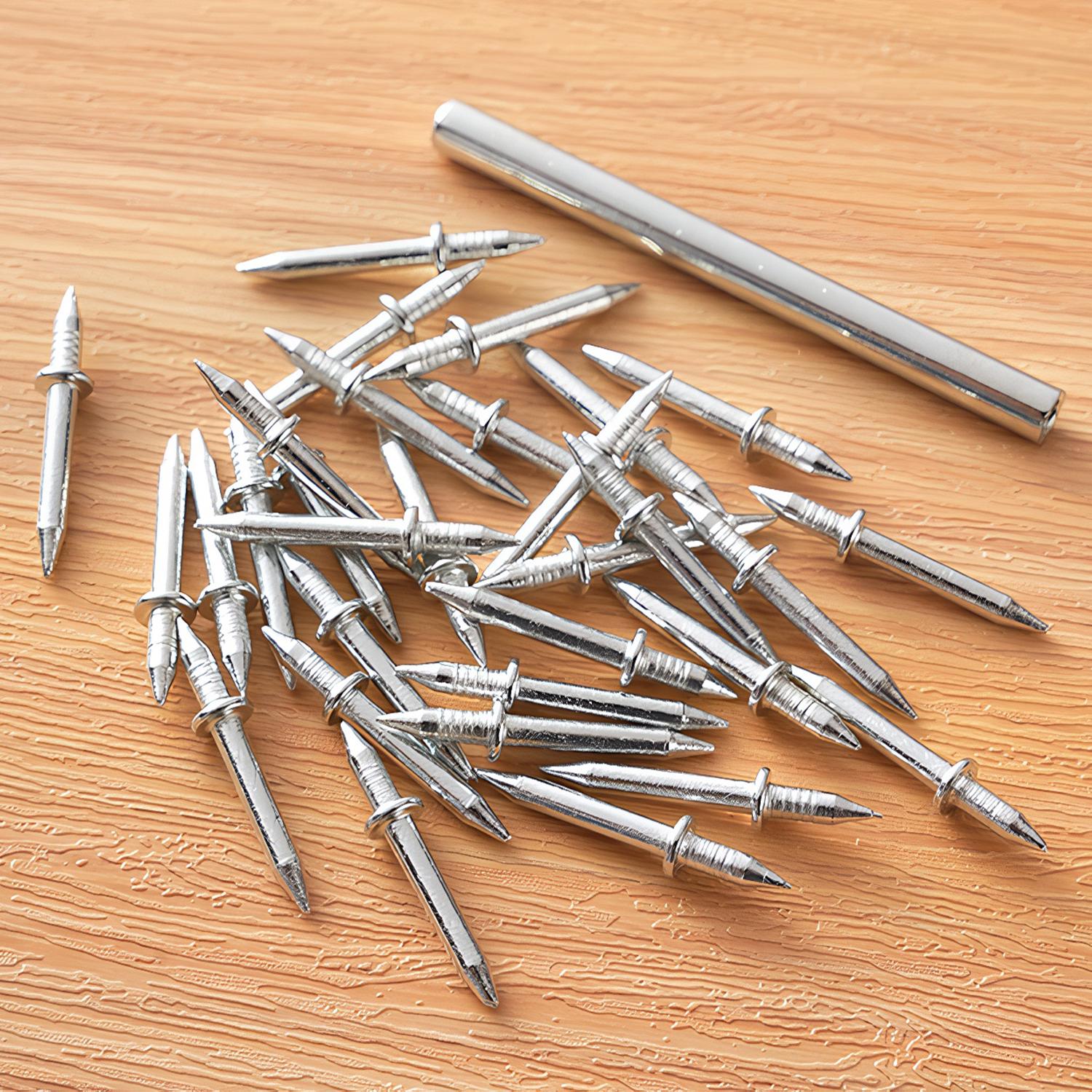 VAYWET 200pcs / 100pcs Double-Head Skirting Thread Seamless Nail Solid Wood Baseboard Screws Invisible Screws Nail with Specific Sleeve Tool Nails Hidden Traceless Sheep Horn Rustproof Masonry Nails Panel Pins Wall Nails For Skirting Lines Wood Veneer