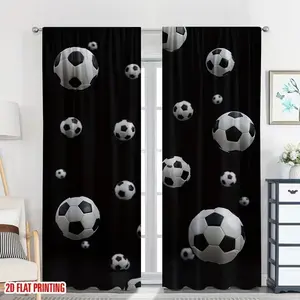 Fashionable Football Print Curtains Set, Home Decoration Curtain, Rod Pocket Window Drapes for Bedroom & Living Room, Comfortable Atmosphere, Easy Installation