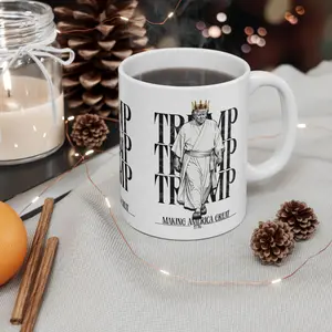 Printed Crowned MAGA Ceramic Coffee Mug - 11oz Glossy Reusable Cup, Washable Kitchen Drinkware for Hot/Cold Beverages, Reuse