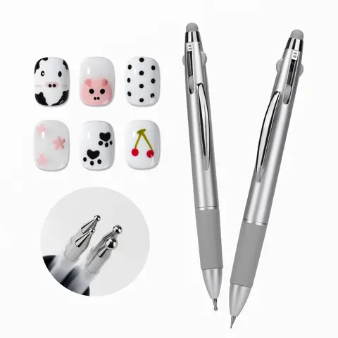 GAOY 4-in-1 Nail Dotting Pen, Manicure Art Tools in Ballpoint Design with Size Marking and Pressing Head, Perfect for Painting, Sculpting, Rhinestones DIY and Salon, Silver