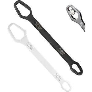 2PCS,Universal Double Ended Wrench, Double-Ended Torx Wrench, Universal Automotive Torx Wrench 8-24mm Self-Tightening, Universal Self Adjusting Wrench, Hex Wrenches, Adjustable Wrench, for Most Nuts & Bolts Repair, Durable Metal (Black, Silver)