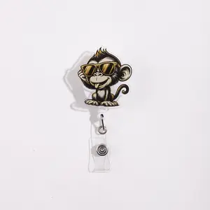 Cartoon Monkey Badge Reel, Fun and Quirky Design, Wearable Sunglasses Cartoon Character, Perfect for Parties and Events