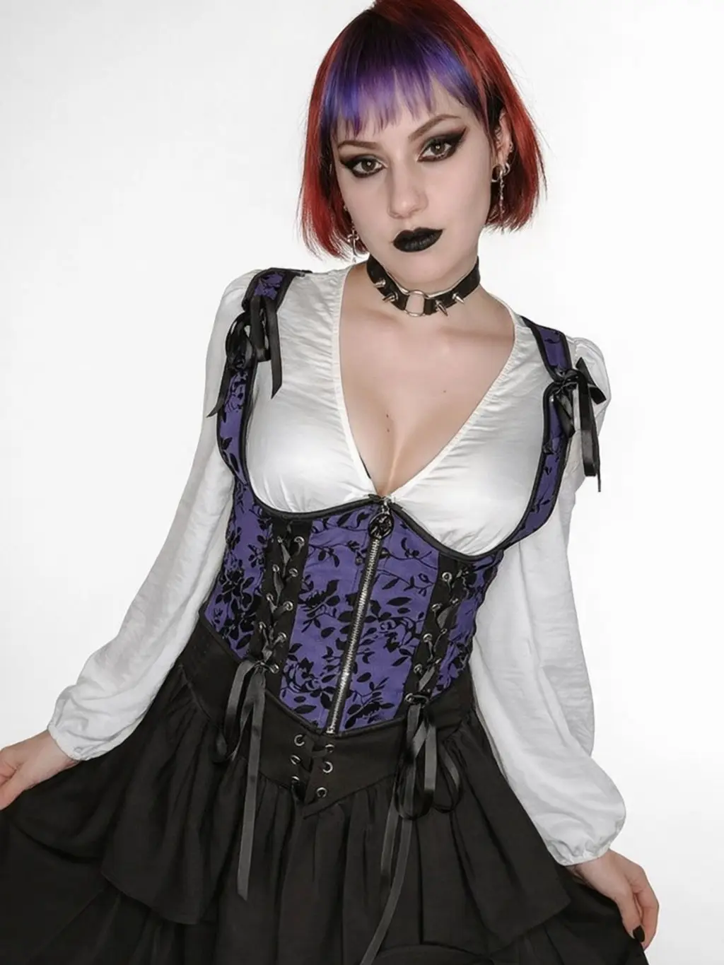 Rgothic Women's Gothic Floral Mesh Underbust Corset Top, Strapless Wireless Polyester Fabric Clothes with Zip-Front Zippers, Lace-Up Detail - Fashion Accessories, Style, Women's Clothes, Floral Print, Mesh Texture, Strapless Freedom backtoschoolshopping,,