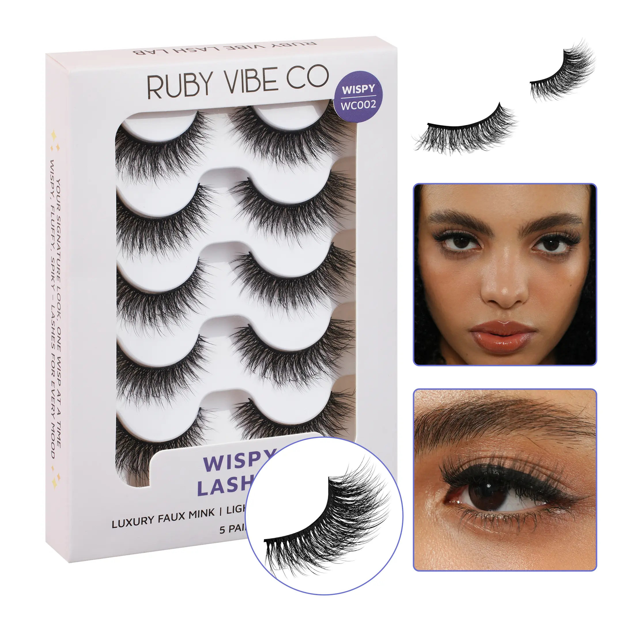 RUBY VIBE CO Chic Wisps Strip Lashes, 5 Pairs Faux Mink Wispy Lash Strips, Fluffy Mink Lashes, Lightweight Full Length Lash Strips for Everyday Natural Elegance
