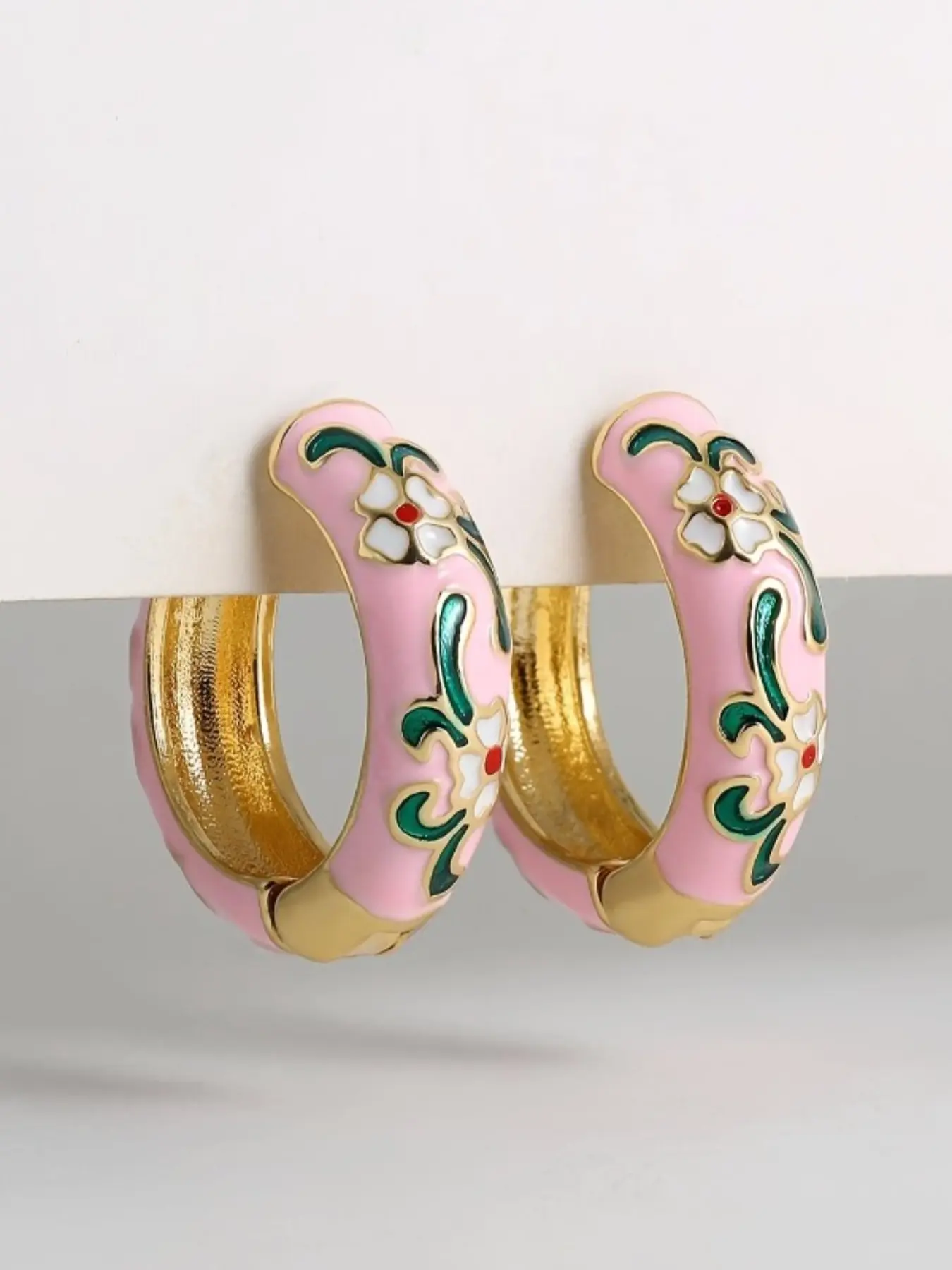 Vintage Ethnic Style Enamel Floral Round Earrings for Women, Simple Elegant Holiday Casual Daily Commute Versatile Earrings, Flower Earrings, Earrings Hoops