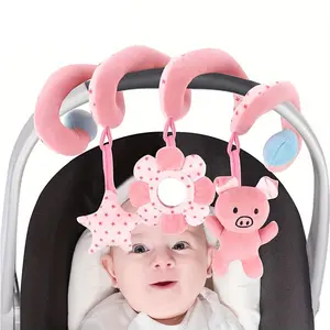 Spiral Hanging Baby Stroller & Car Seat Toy, Cute High-Contrast Sensory Newborn Plush Activity Toy for Crib, Bassinet, and Baby Carrier