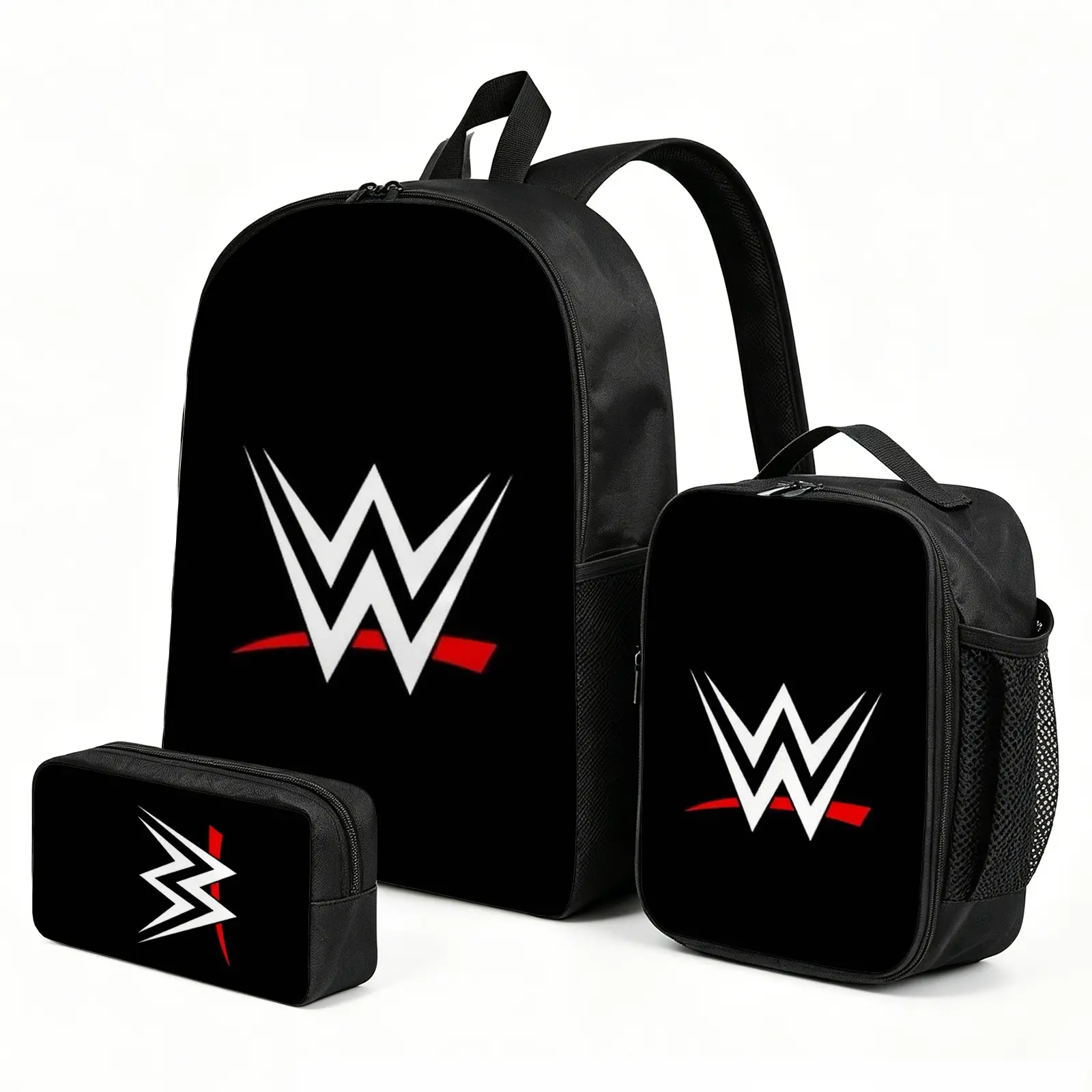 WWE Backpack with Lunch Box and Pencil Case | School Bag Set | 3-Piece Back to School Supplies for Boys and Kids