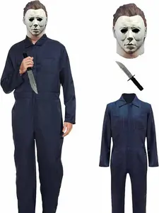 Authentic Halloween Michael Myers Mask，Three piece set: mask+costume+dagger，Role playing props  cosplay Party Prop  Halloween Mask