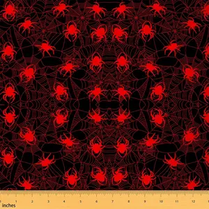 Halloween Themed Spider Web Fabric by The Yard,Fluorescent Red Waterproof Outdoor Fabric,Scary Spider Upholstery Fabric