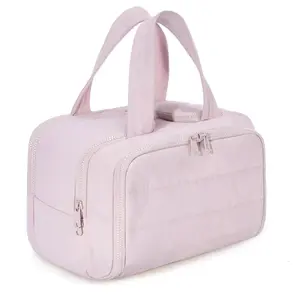 Women's travel bag, 4 compartments, multi-functional cosmetic organizer, zippered storage pockets, suitable for travel and daily use.